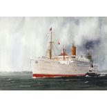 Rod Davis (20th/21st century),
A study of the P&O liner Strathmore,
signed,
watercolour,
21 x 31.5
