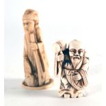 A carved ivory figure in the form of a sage, h. 7.5 cm CONDITION REPORT: Some splits