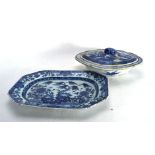 18th century Chinese blue and white tureen and cover of rhomboid form typically decorated with