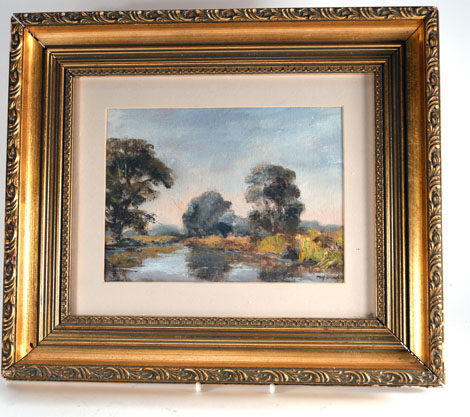 May Brookes (20th century),
Trees by a river,
signed,
oil on board,
14 x 19 cm CONDITION REPORT: - Image 2 of 2