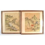 A pair of early 20th century Chinese paintings on silk each depicting a mountainous landscape, 20