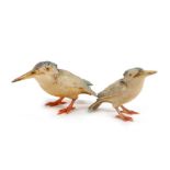 A pair of Japanese bone carvings each modelled as a kingfisher, h. 4.5 cm CONDITION REPORT: Repaired