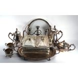 A group of silver plate including part tea services, trays etc CONDITION REPORT: Fair