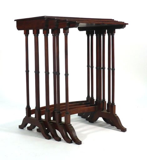 A Regency mahogany nest of quartetto tables, the rectangular tops on ring-turned supports with out