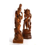 Three Indian sandalwood carvings, max h. 26.5 cm CONDITION REPORT: Some losses