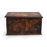 A 19th century stained beech and pen work stationary box, w. 24 cm CONDITION REPORT: Structurally