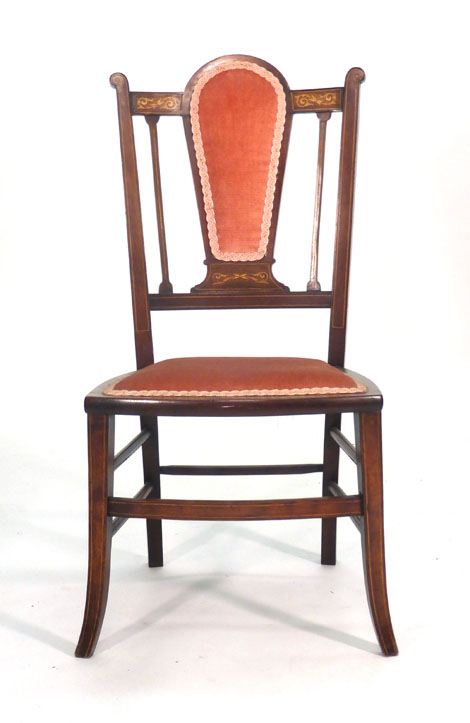 A 19th century mahogany, inlaid and part upholstered side chair CONDITION REPORT: Wear