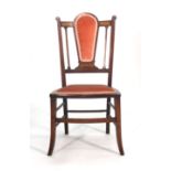 A 19th century mahogany, inlaid and part upholstered side chair CONDITION REPORT: Wear