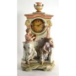 A late 19th/early 20th century continental mantel timepiece, the movement within a porcelain case