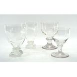 A pair of 19th century beer glasses, the ovoid bowls engraved with hops and barley on square