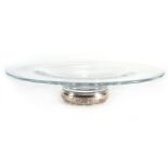 A modern silver mounted clear shallow glass bowl of plain circular form, Broadway & Co.,