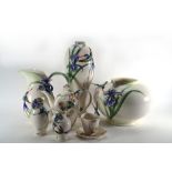 A group of Franz Porcelain 'Hummingbird' collectable's consisting a baluster vase, an ovoid vase,