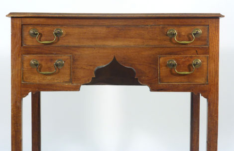 An 18th century fruitwood lowboy, the shaped apron with one long and two short drawers, on square - Image 2 of 6