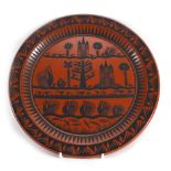 Scottie Wilson for Royal Worcester Crown Wear, a dinner plate printed in black on terracotta with