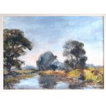 May Brookes (20th century),
Trees by a river,
signed,
oil on board,
14 x 19 cm CONDITION REPORT: