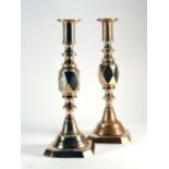 A pair of 'The Diamond Princess' Victorian brass candlesticks  CONDITION REPORT: Fair, one sitting