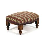 An Edwardian stained beech and part upholstered footstool CONDITION REPORT: Re-upholstered,