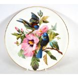 A Derby cabinet plate hand painted with a pair of song birds on a blossoming branch, signed T. A.