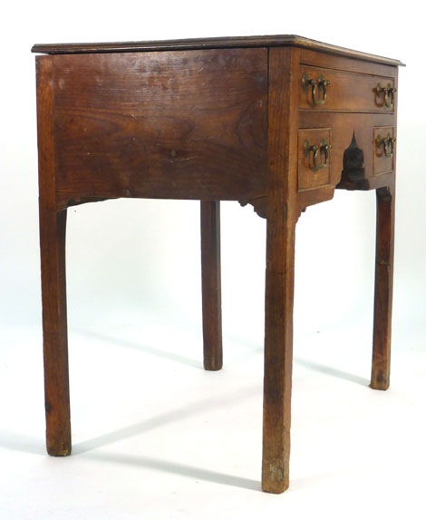 An 18th century fruitwood lowboy, the shaped apron with one long and two short drawers, on square - Image 3 of 6