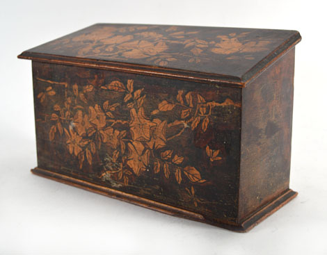 A 19th century stained beech and pen work stationary box, w. 24 cm CONDITION REPORT: Structurally - Image 2 of 2