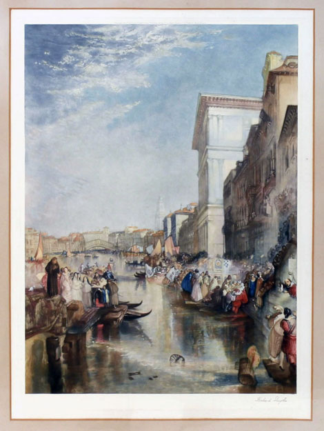 After Richard Smythe,
A Venetian celebration,
signed in pencil,
coloured etching,
55 x 41 cm to