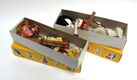 Two Pelham Puppets 'Gretel' and 'Horse', each in yellow boxes