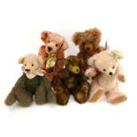 Five collector's bears, various artists and sizes