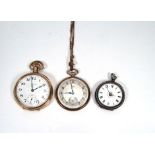 A gold plated half hunter pocket watch by Waltham, a silver cased fob watch and a Rotary dress watch