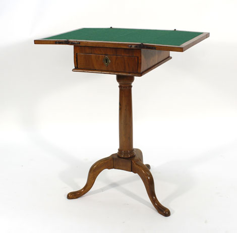 A George III walnut and crossbanded games table, the folding top over a single frieze drawer on a - Image 3 of 3