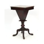 A 19th century walnut sewing table, the surface inlaid with a chess board on four splayed feet, w.