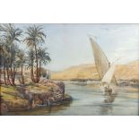 Late 19th/early 20th century,
Sailing boat on the Nile,
watercolour,
35 x 51.5 cm CONDITION