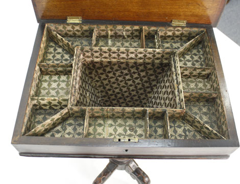 A 19th century walnut sewing table, the surface inlaid with a chess board on four splayed feet, w. - Image 2 of 3