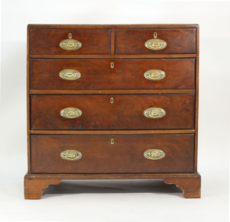 A 19th century mahogany chest of two short and three long graduated drawers on bracket feet, w. 92