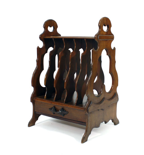 A 19th century and later walnut five-section Canterbury with a single drawer, w. 51 cm CONDITION