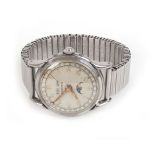 A 1940's stainless steel cased gentleman's wristwatch by Leonidas, the silvered dial with gold