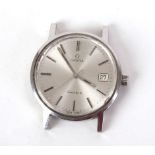 A stainless steel gentleman's wristwatch movement by Omega, the circular silvered dial with baton