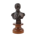 A modern bust of Nelson on a turned stand, h. 20 cm, together with a pair of mother of pearl opera