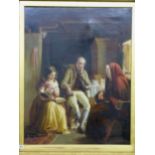 English School, 19th century,
A study of a young lady reading to her grandparents, a dog by her