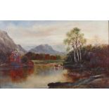 Crampton (19th century),
Cattle at a loch,
signed,
oils on board,