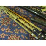 Four early split cane two piece fly fishing rods by Hardy, Gow & Sons, Dundee & Allcocks for