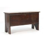 A 17th century-style oak and chamfered six-plank coffer, l. 84 cm CONDITION REPORT: Wear, shrinkage,