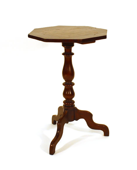 A 19th century mahogany table, the hexagonal top inlaid with a chessboard surface on a turned - Image 2 of 2