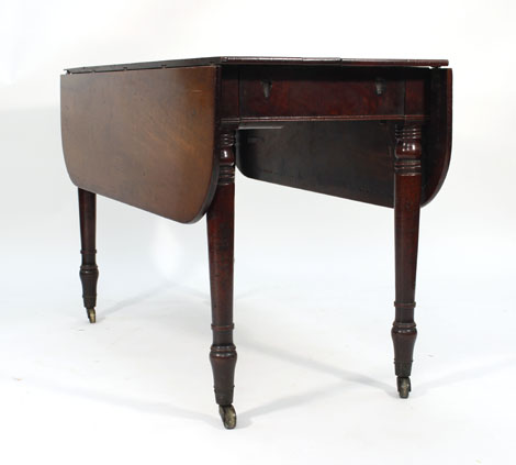 A 19th century mahogany Pembroke table on four turned legs with castors, l. 116 cm CONDITION REPORT: