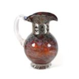 A modern metalware mounted mottled and clear glass jug by Anthony Stern, etched signature to base,