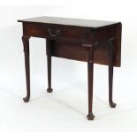 A 19th century mahogany drop-leaf side table, the single drawer over four tapering legs on pad feet,
