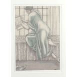 B.. Elliot (20th century),
A study of a young lady by a window seat,
signed,
watercolour and