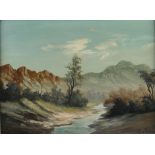 (?)Pulter,
A South African landscape,
indistinctly signed,
oil on board,
29 x 39 cm and three others