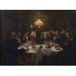 ..Tigana
A 19th century dinner party,
signed,
oleograph,
29 x 39 cm CONDITION REPORT: Some surface