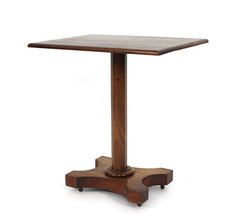 A William IV mahogany occasional table, the rectangular top on a single column and platform base, l.