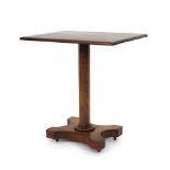 A William IV mahogany occasional table, the rectangular top on a single column and platform base, l.